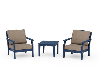Draper James™ by  POLYWOOD® Savannah 3-Piece Deep Seating Set in Navy / Spiced Burlap