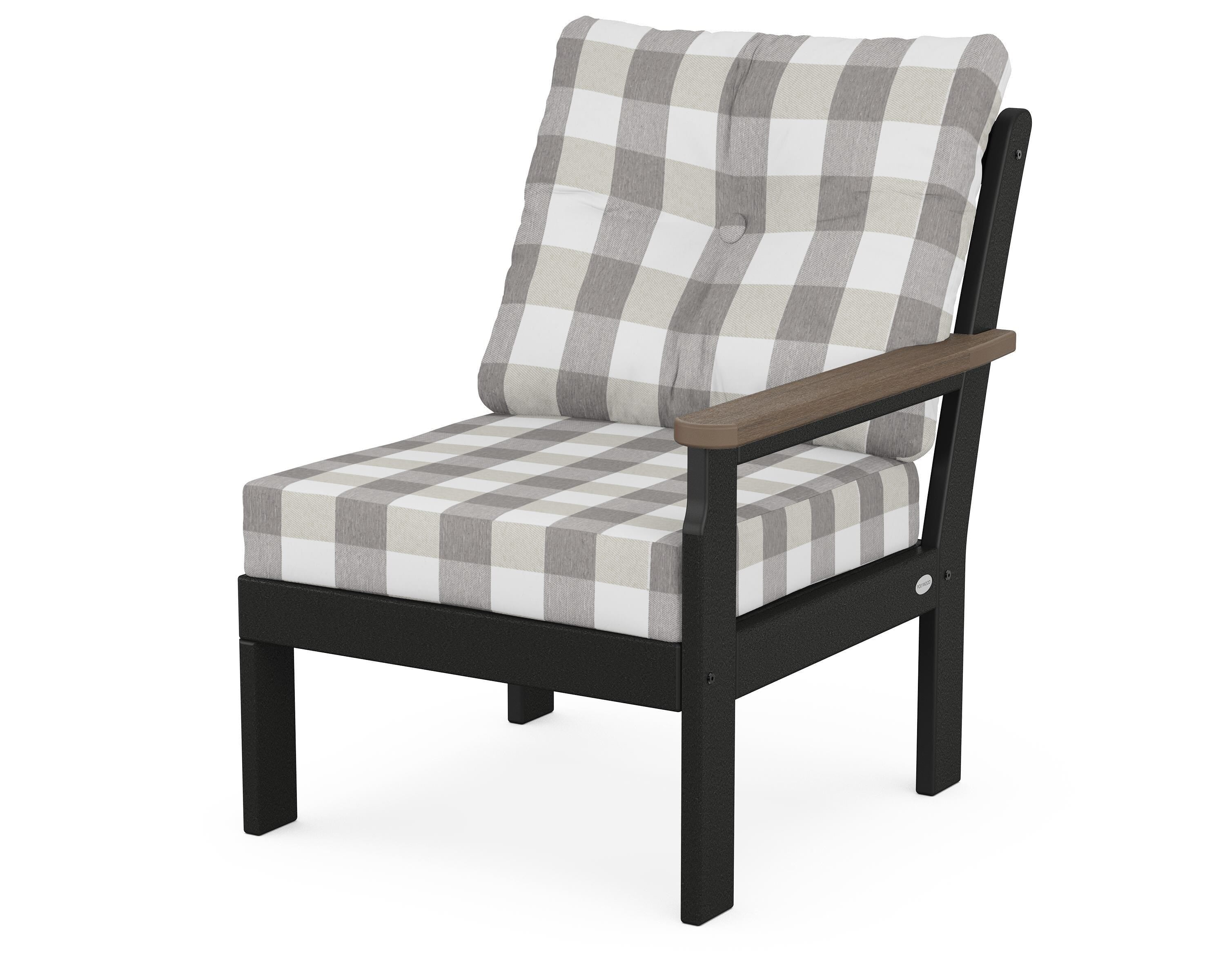 POLYWOOD® Vineyard Modular Right Arm Chair in Black / Kona / Buffalo Plaid Grey Mist