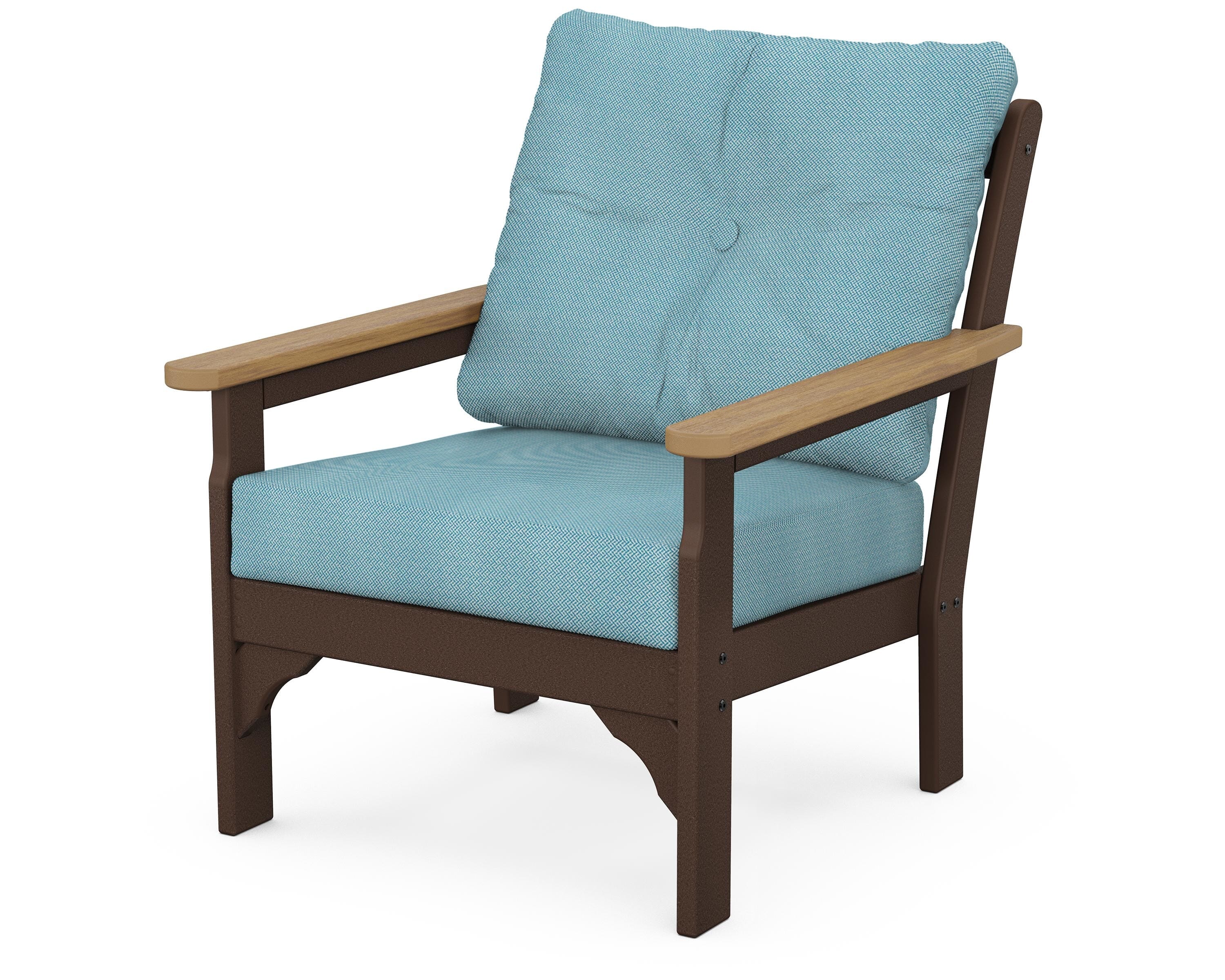POLYWOOD® Vineyard Deep Seating Chair in Mahogany / Natural / Lattice Sky Blue