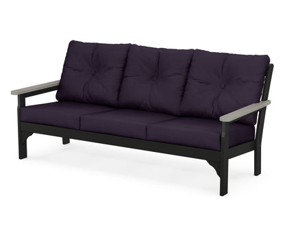 POLYWOOD® Vineyard Deep Seating Sofa in Black / Driftwood / Navy Linen