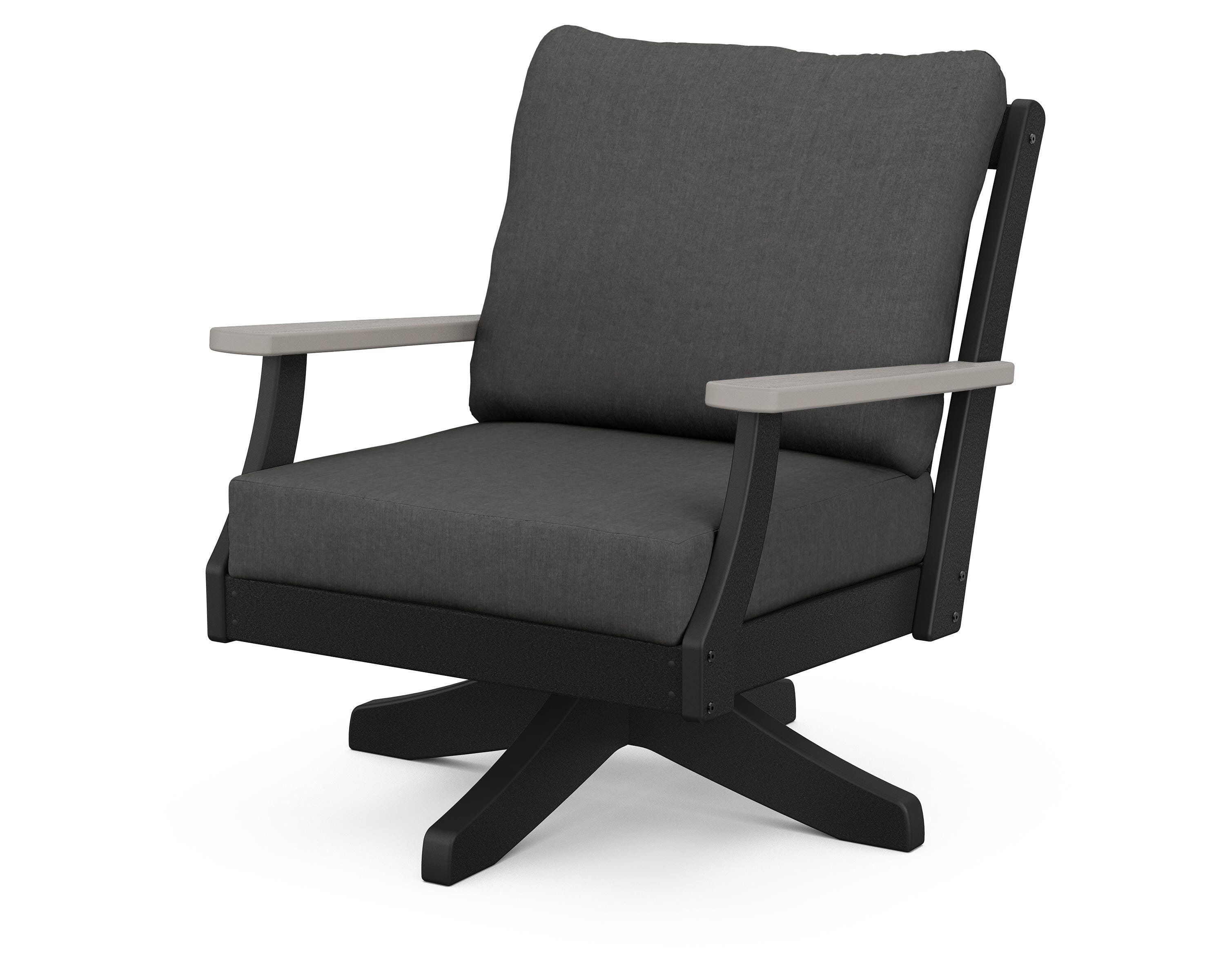 POLYWOOD® Braxton Deep Seating Swivel Chair in Black / Driftwood / Spectrum Carbon
