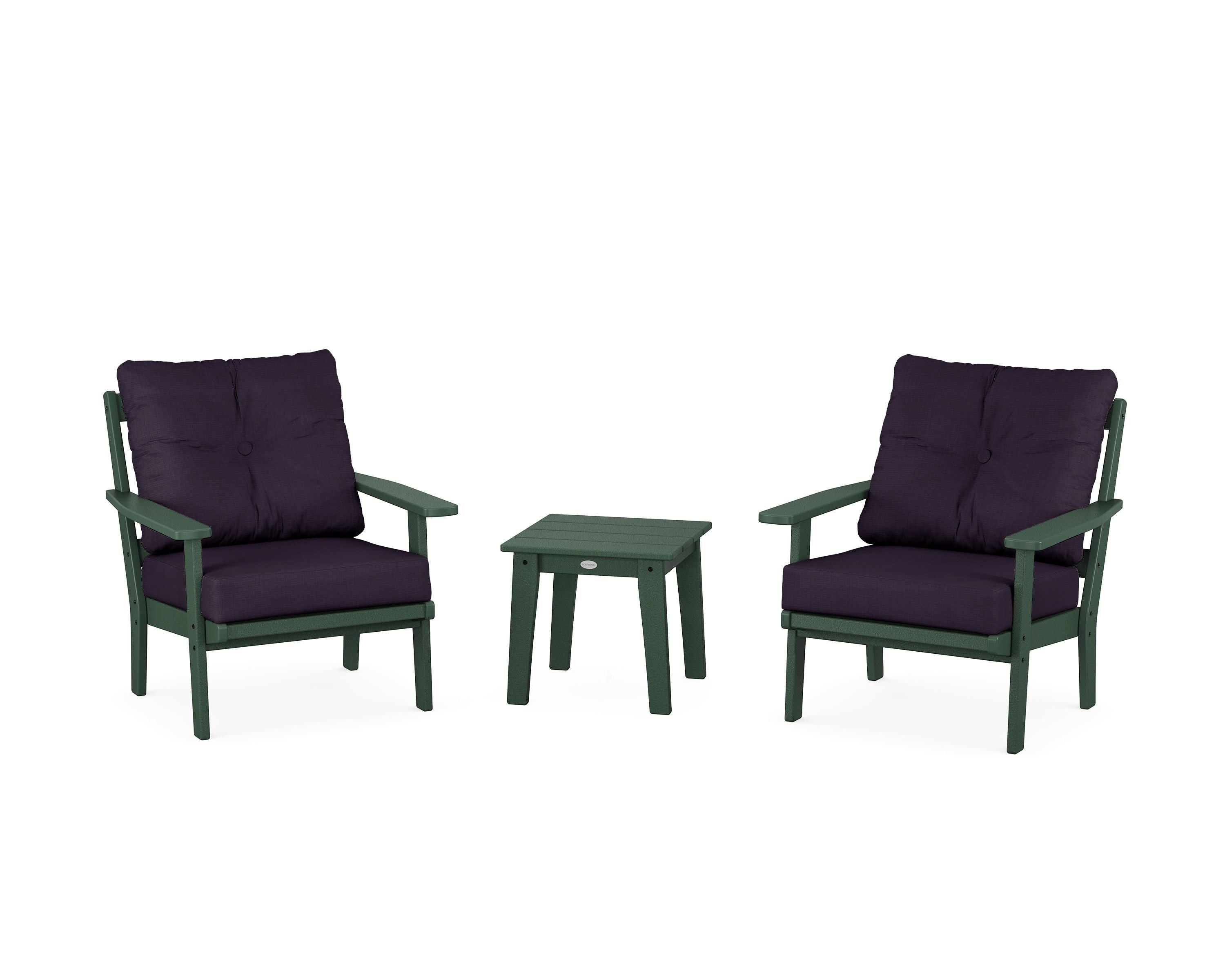 POLYWOOD® Oxford 3-Piece Deep Seating Set in Green / Navy Linen