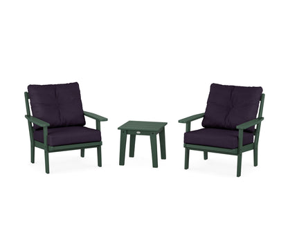 POLYWOOD® Oxford 3-Piece Deep Seating Set in Green / Navy Linen