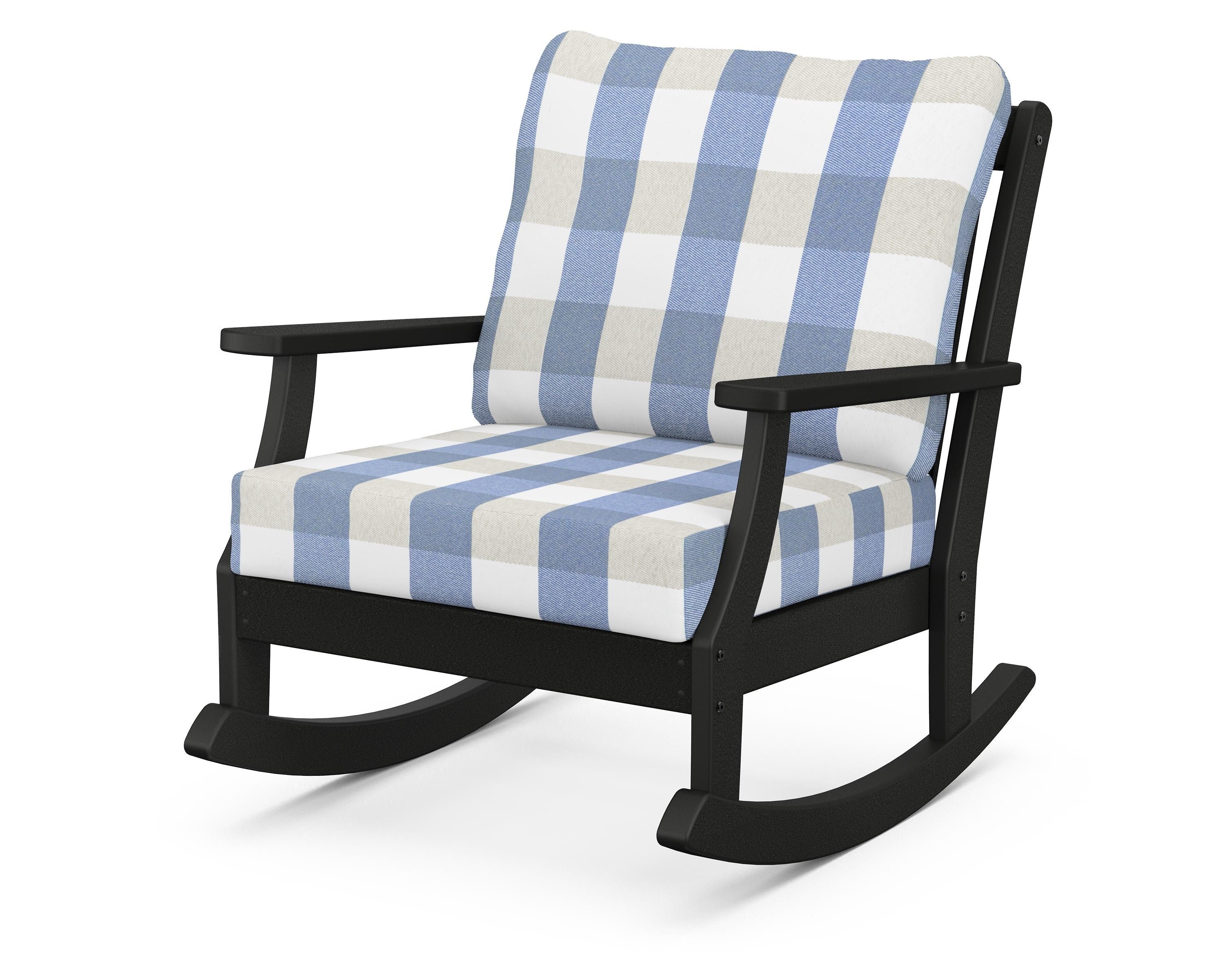 POLYWOOD® Braxton Deep Seating Rocking Chair in Black / Buffalo Plaid Sky Blue