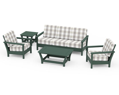 POLYWOOD® Harbour 5-Piece Deep Seating Set in Green / Buffalo Plaid Grey Mist