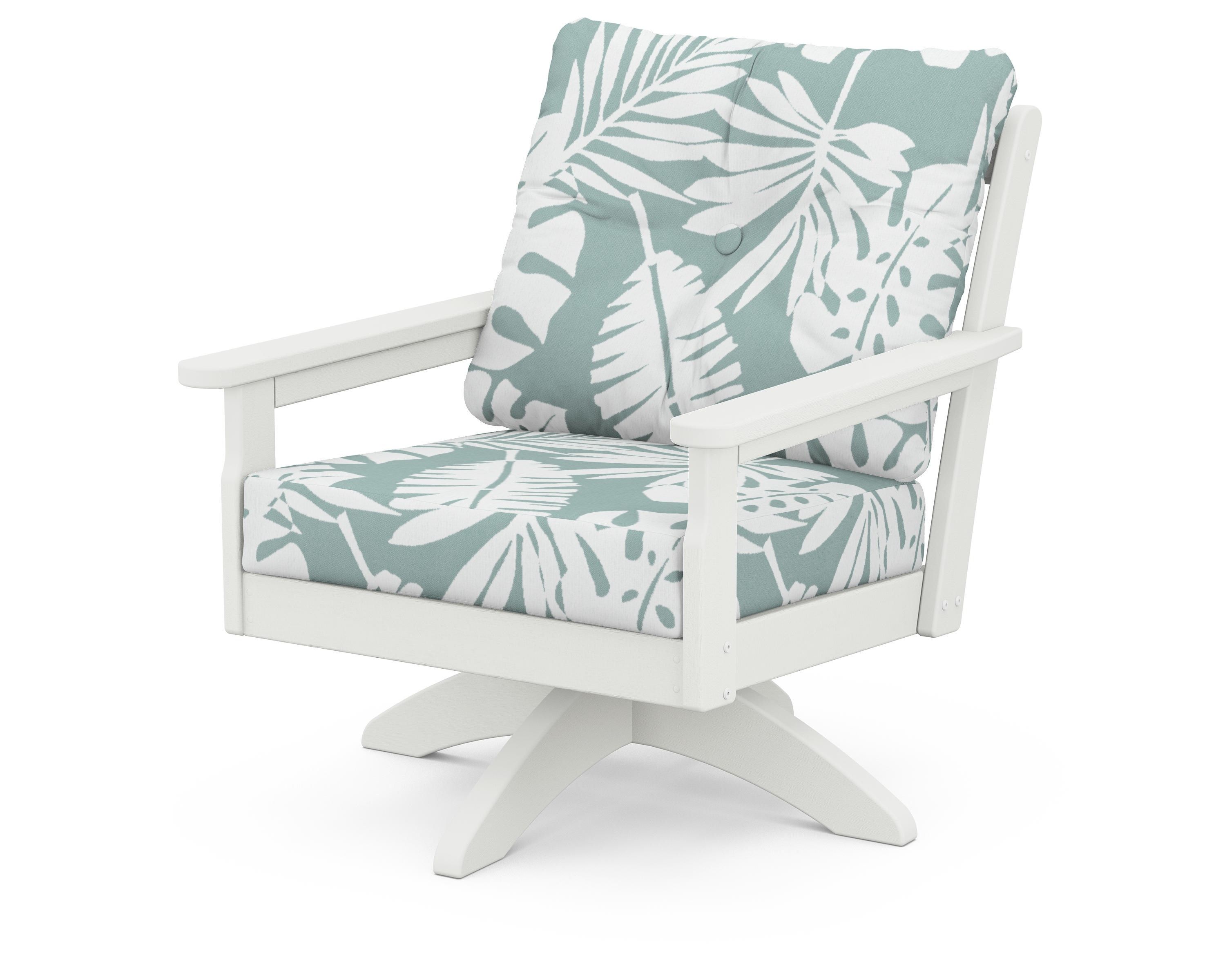 POLYWOOD® Vineyard Deep Seating Swivel Chair in Vintage White / Leaf Glacier Spa
