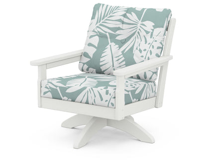 POLYWOOD® Vineyard Deep Seating Swivel Chair in Vintage White / Leaf Glacier Spa