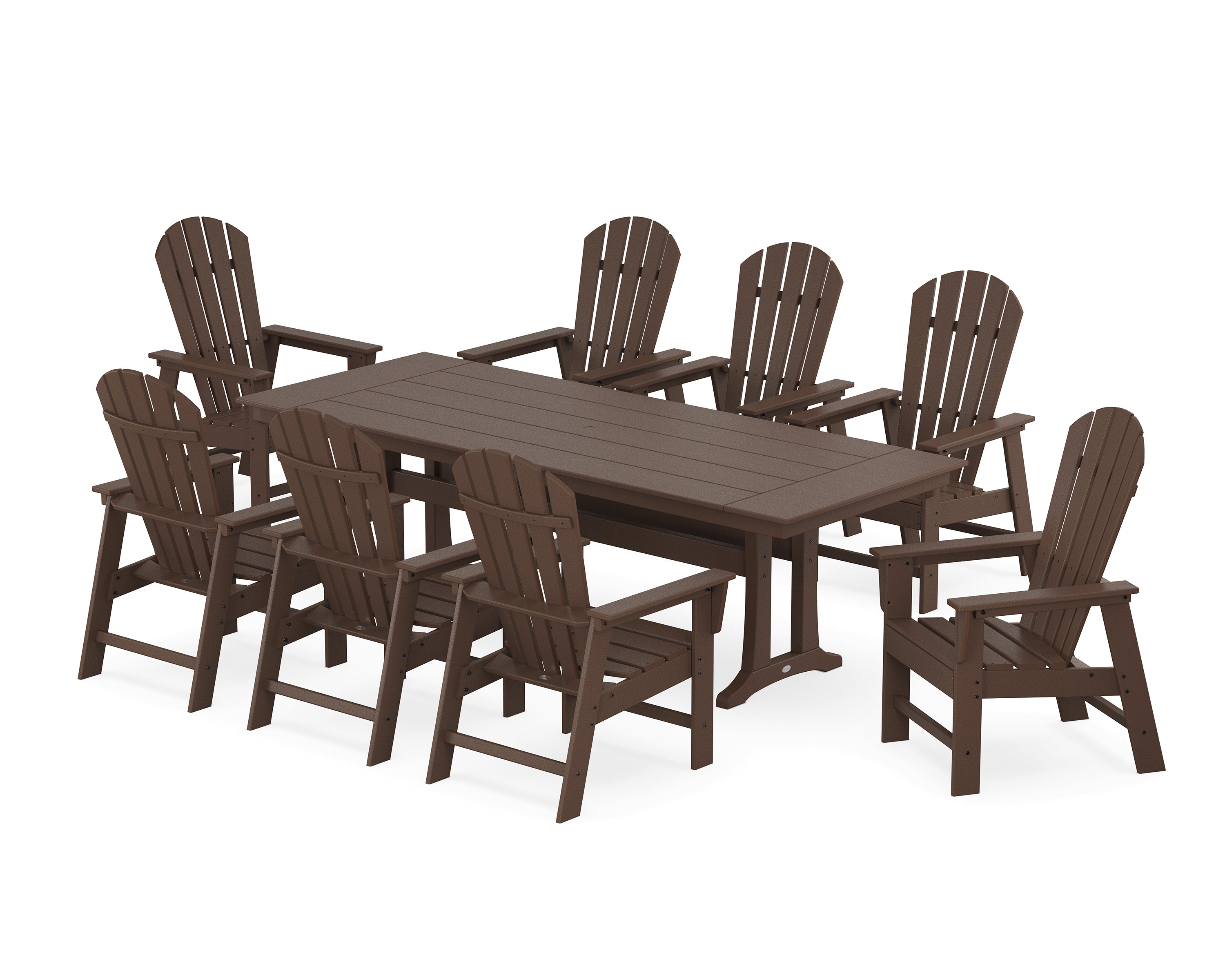 POLYWOOD® South Beach 9-Piece Farmhouse Dining Set with Trestle Legs in Mahogany