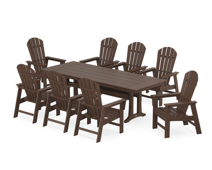 POLYWOOD® South Beach 9-Piece Farmhouse Dining Set with Trestle Legs in Mahogany