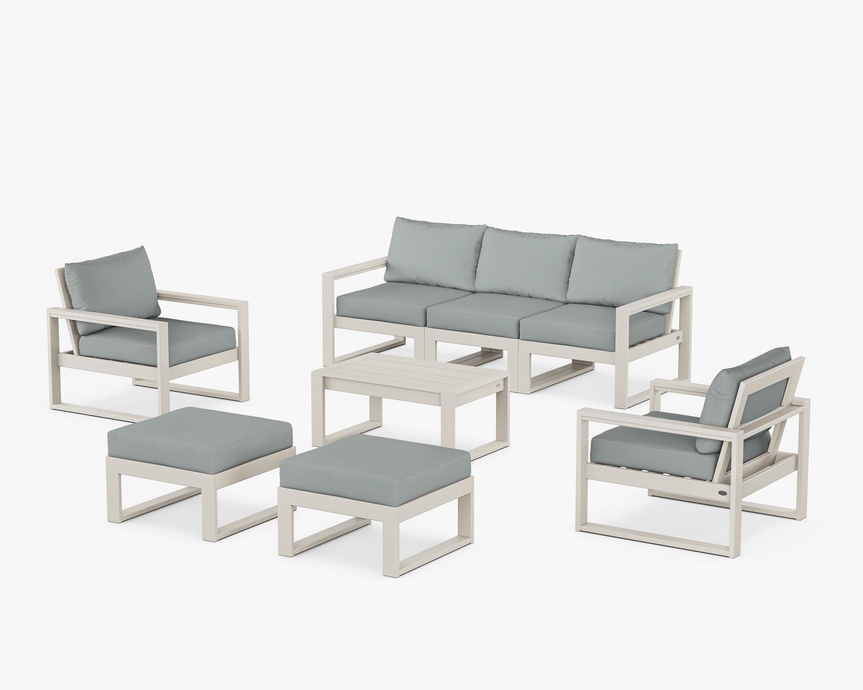 POLYWOOD® EDGE Sectional 8-Piece Lounge Sofa Set in Sand / Spa