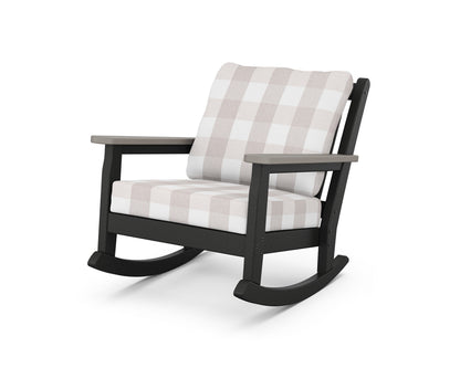 POLYWOOD® Chippendale Deep Seating Rocking Chair in Black / Driftwood / Buffalo Plaid Dune Burlap