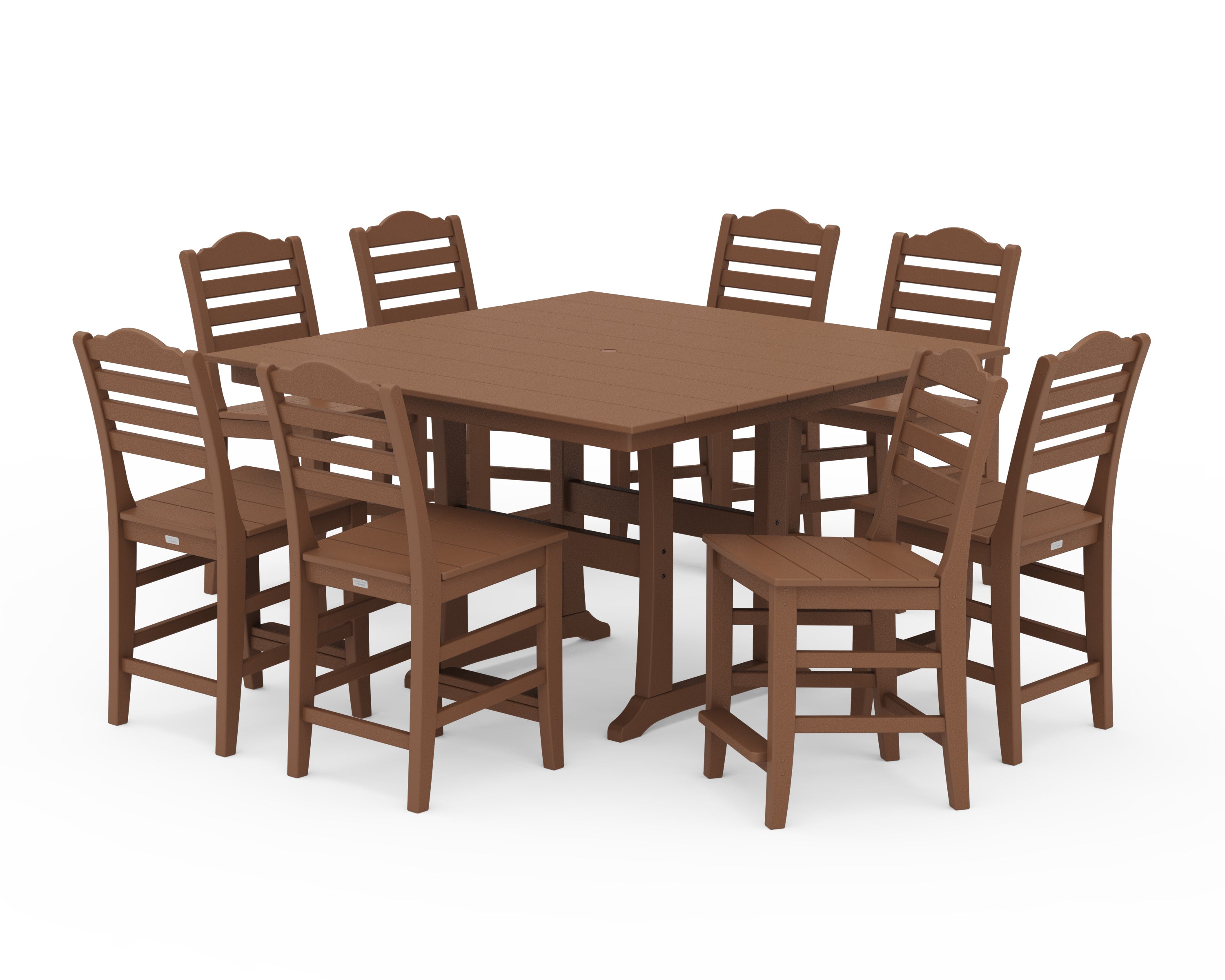 Draper James™ by  POLYWOOD® Savannah Side Chair 9-Piece Square Farmhouse Counter Set with Trestle Legs in Teak