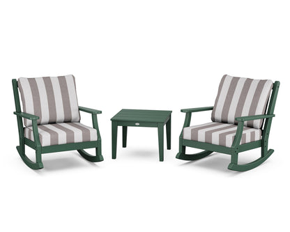 Country Living Wovendale 3-Piece Deep Seating Rocker Set in Green / Cabana Stripe Grey Mist