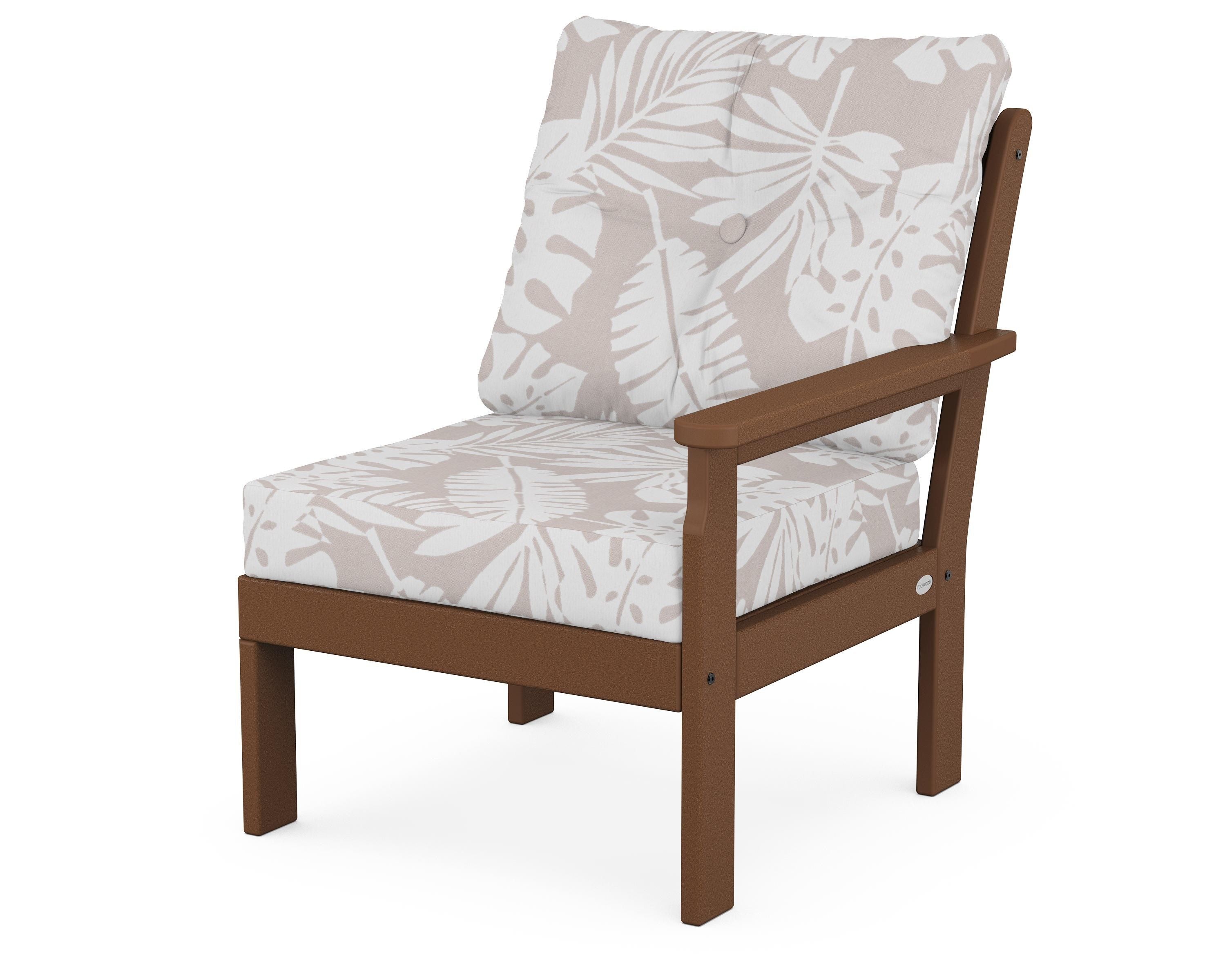 POLYWOOD® Vineyard Modular Right Arm Chair in Teak / Leaf Dune Burlap