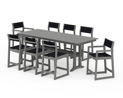 POLYWOOD® EDGE Sling 9-Piece Farmhouse Counter Set with Trestle Legs in Slate Grey / Black Sling