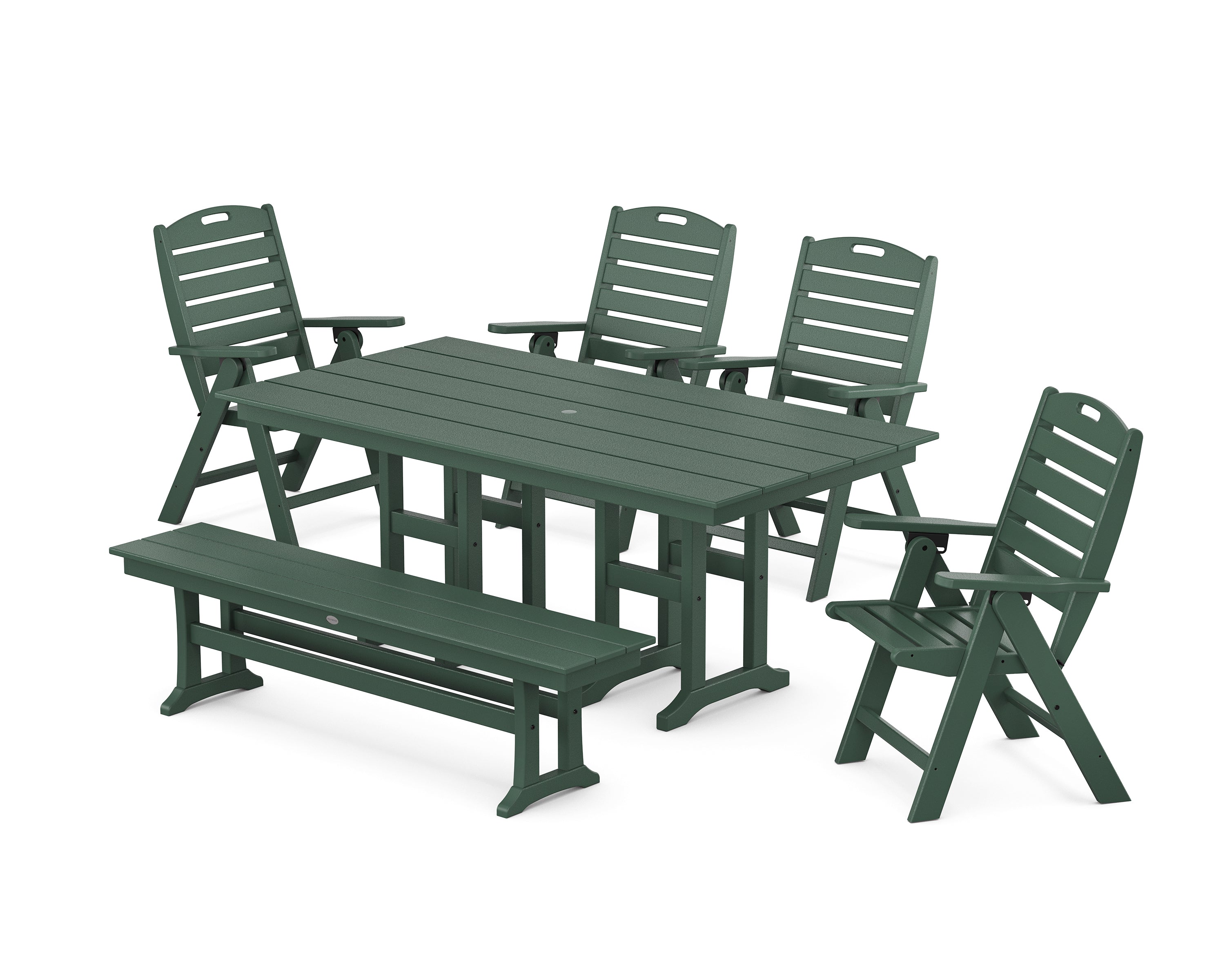 POLYWOOD® Nautical Highback 6-Piece Farmhouse Dining Set with Bench in Green