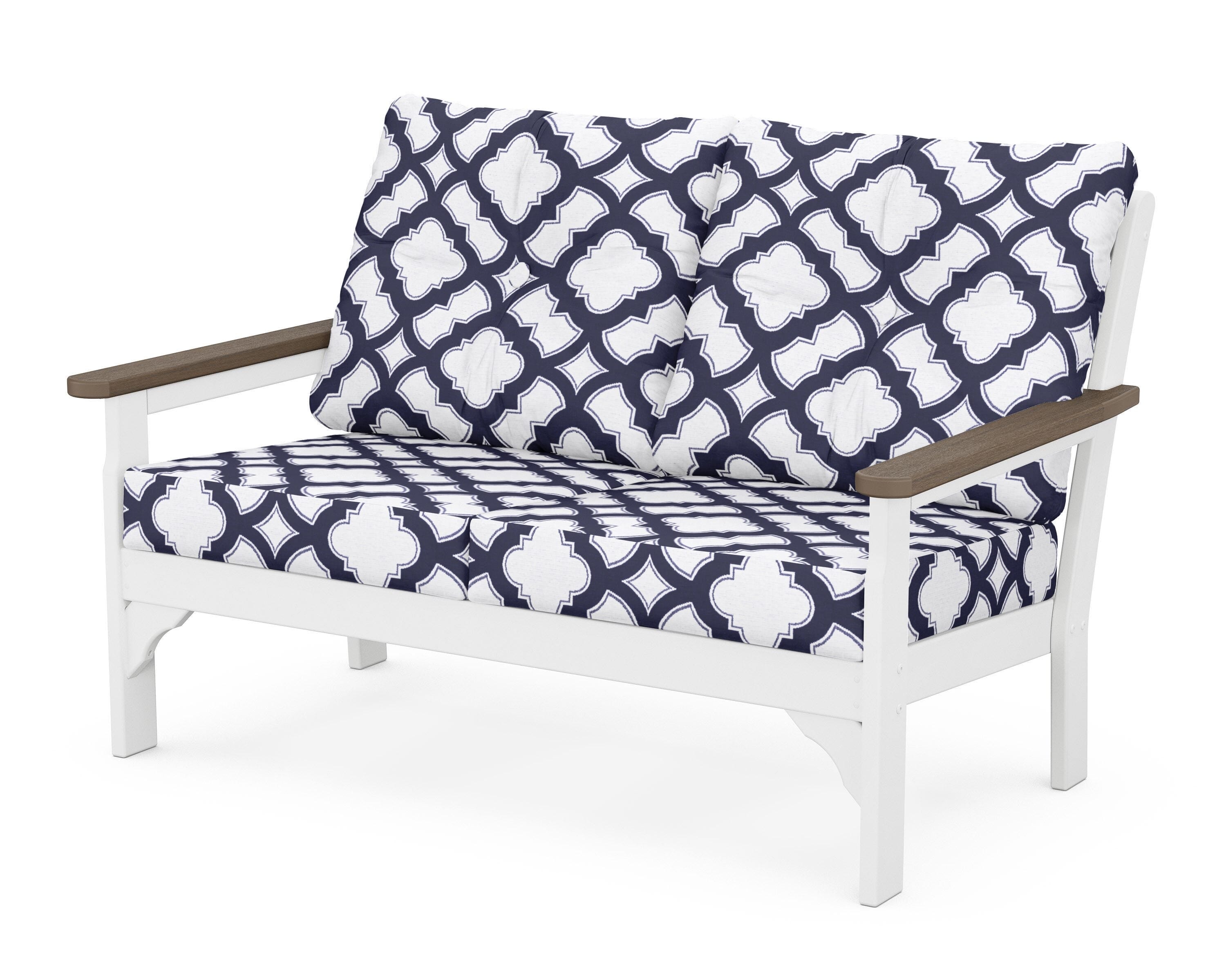 POLYWOOD® Vineyard Deep Seating Loveseat in White / Kona / Trellis Navy