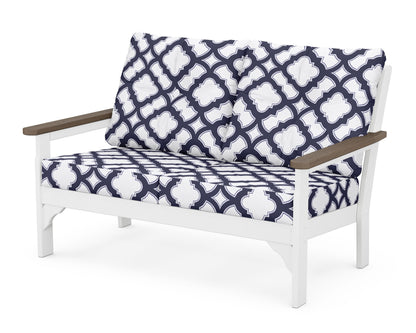 POLYWOOD® Vineyard Deep Seating Loveseat in White / Kona / Trellis Navy