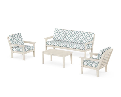 Country Living Cottage 4-Piece Deep Seating Set with Sofa in Sand / Trellis Glacier Spa
