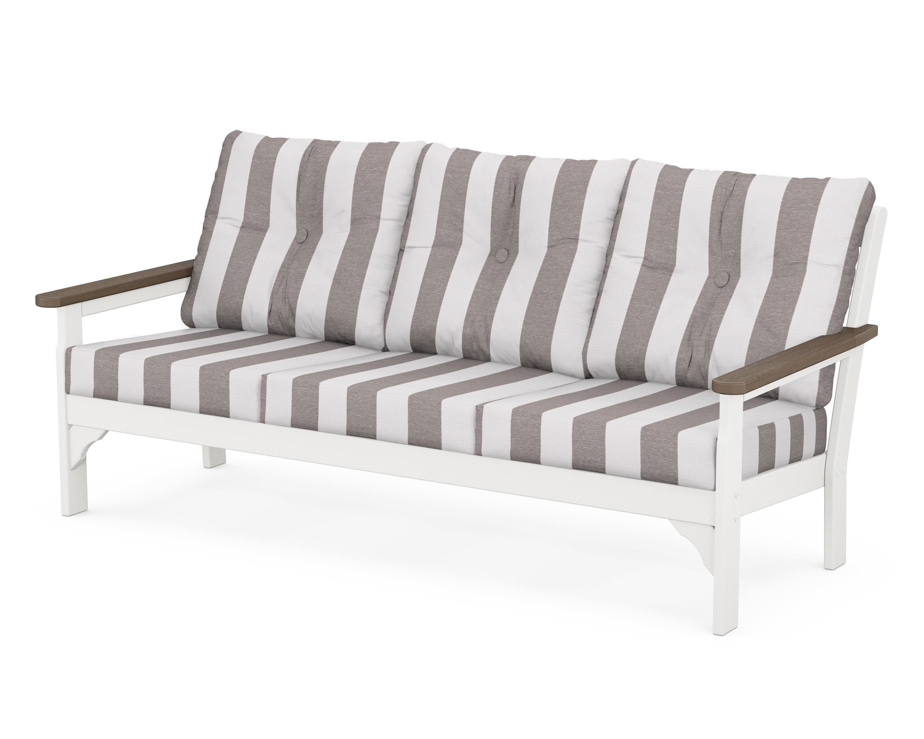 POLYWOOD® Vineyard Deep Seating Sofa in White / Kona / Cabana Stripe Grey Mist