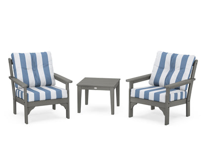 POLYWOOD® Vineyard 3-Piece Deep Seating Set in Slate Grey / Cabana Stripe Sky Blue
