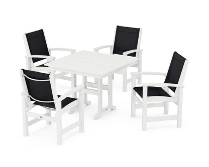 POLYWOOD® Coastal 5-Piece Farmhouse Dining Set in White / Black Sling