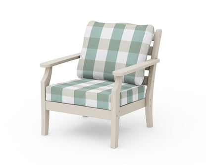 Draper James™ by  POLYWOOD® Savannah Deep Seating Chair in Sand / Buffalo Plaid Glacier Spa