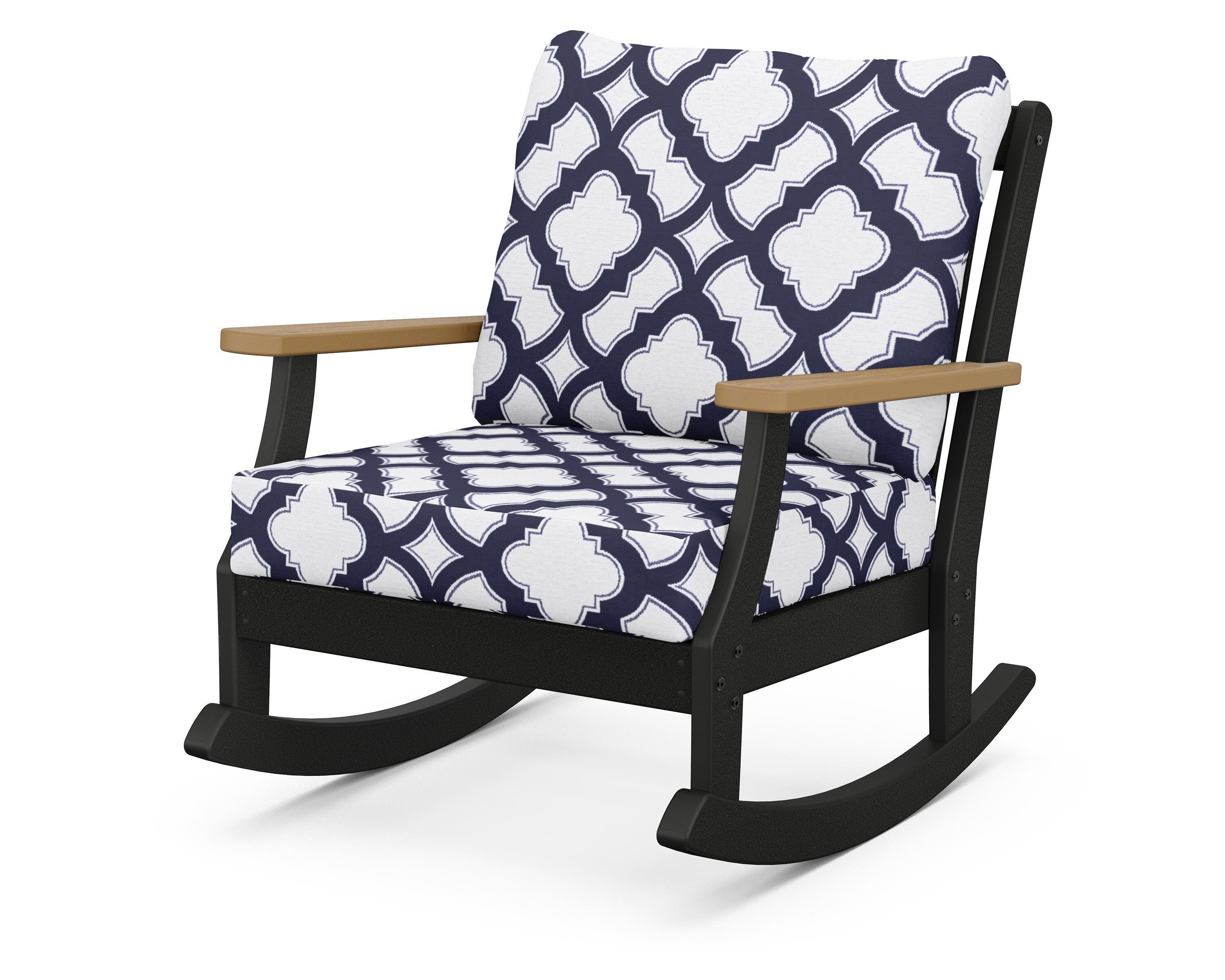 POLYWOOD® Braxton Deep Seating Rocking Chair in Black / Natural / Trellis Navy