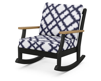 POLYWOOD® Braxton Deep Seating Rocking Chair in Black / Natural / Trellis Navy