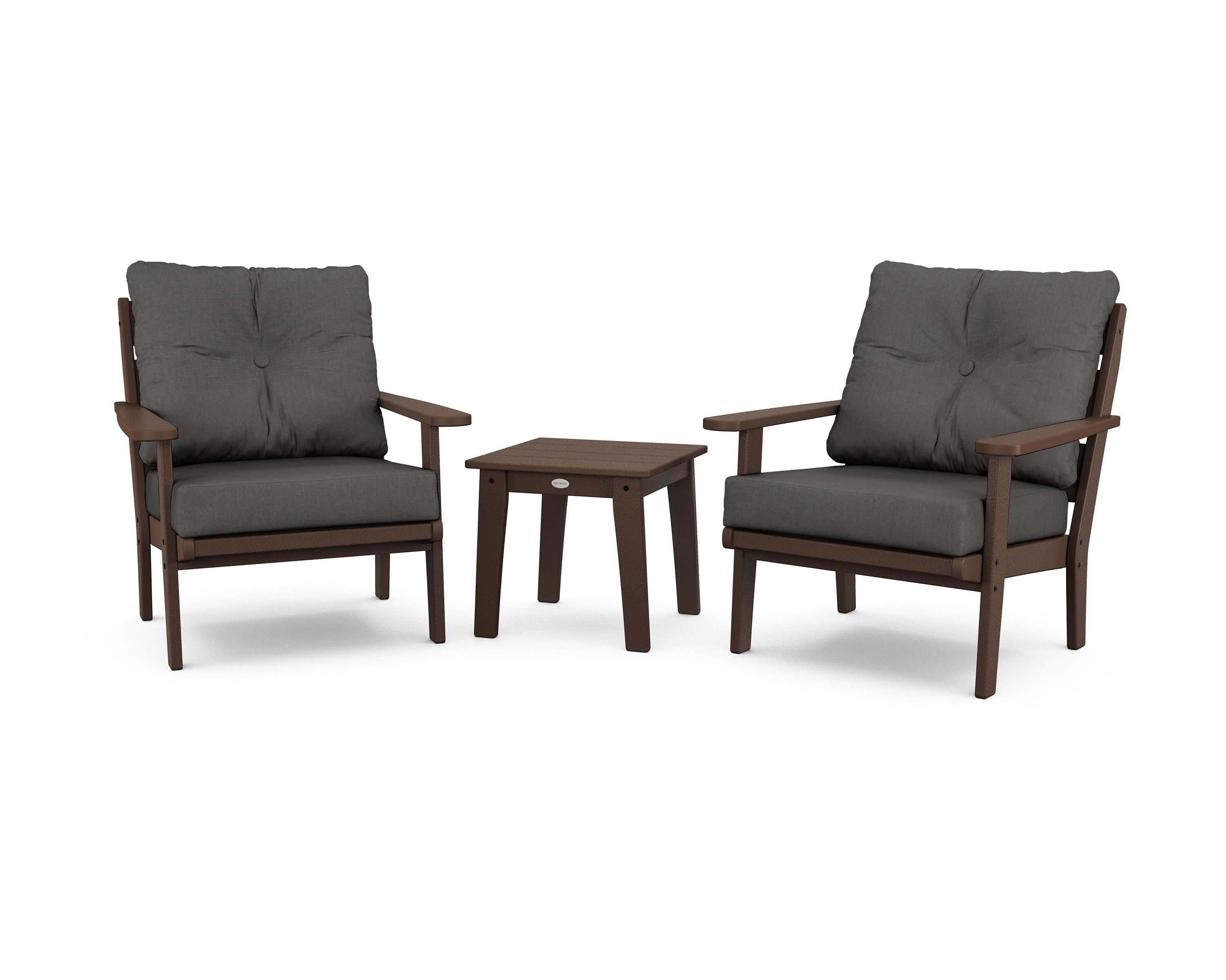 POLYWOOD® Lakeside 3-Piece Deep Seating Chair Set in Mahogany / Spectrum Carbon