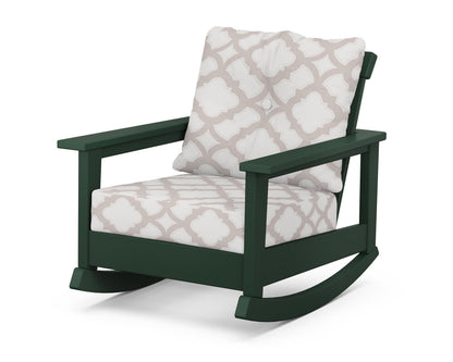 POLYWOOD® Prescott Deep Seating Rocking Chair in Green / Trellis Dune Burlap