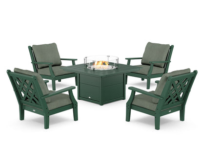 Country Living Wovendale 5-Piece Deep Seating Set with Fire Pit Table in Green / Cast Sage