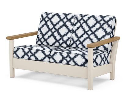 POLYWOOD® Harbour Deep Seating Loveseat in Sand / Natural / Trellis Marine Indigo