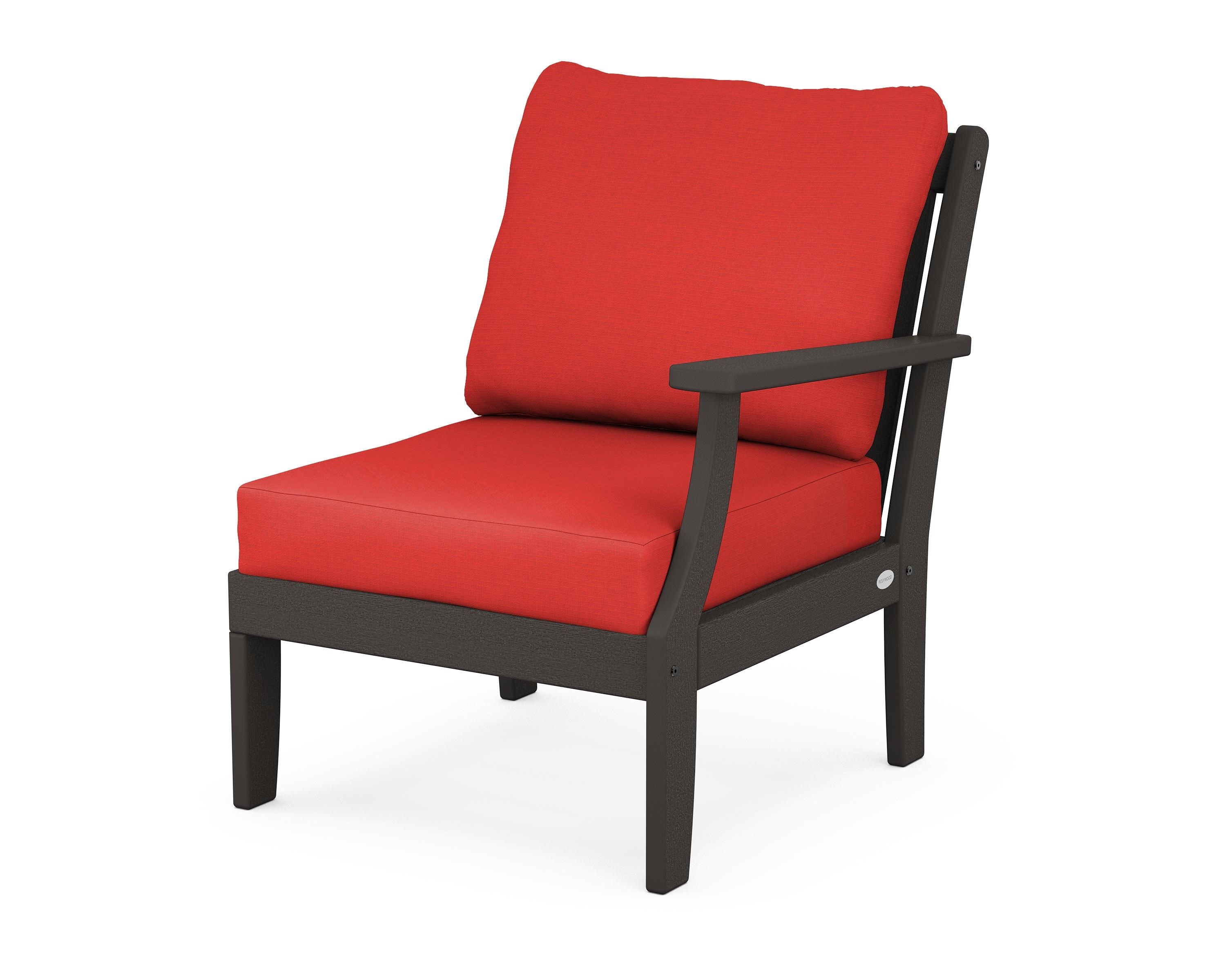 POLYWOOD® Braxton Modular Right Arm Chair in Vintage Coffee / Crimson Linen