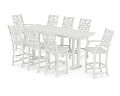 Country Living Wovendale 9-Piece Farmhouse Bar Set with Trestle Legs in White