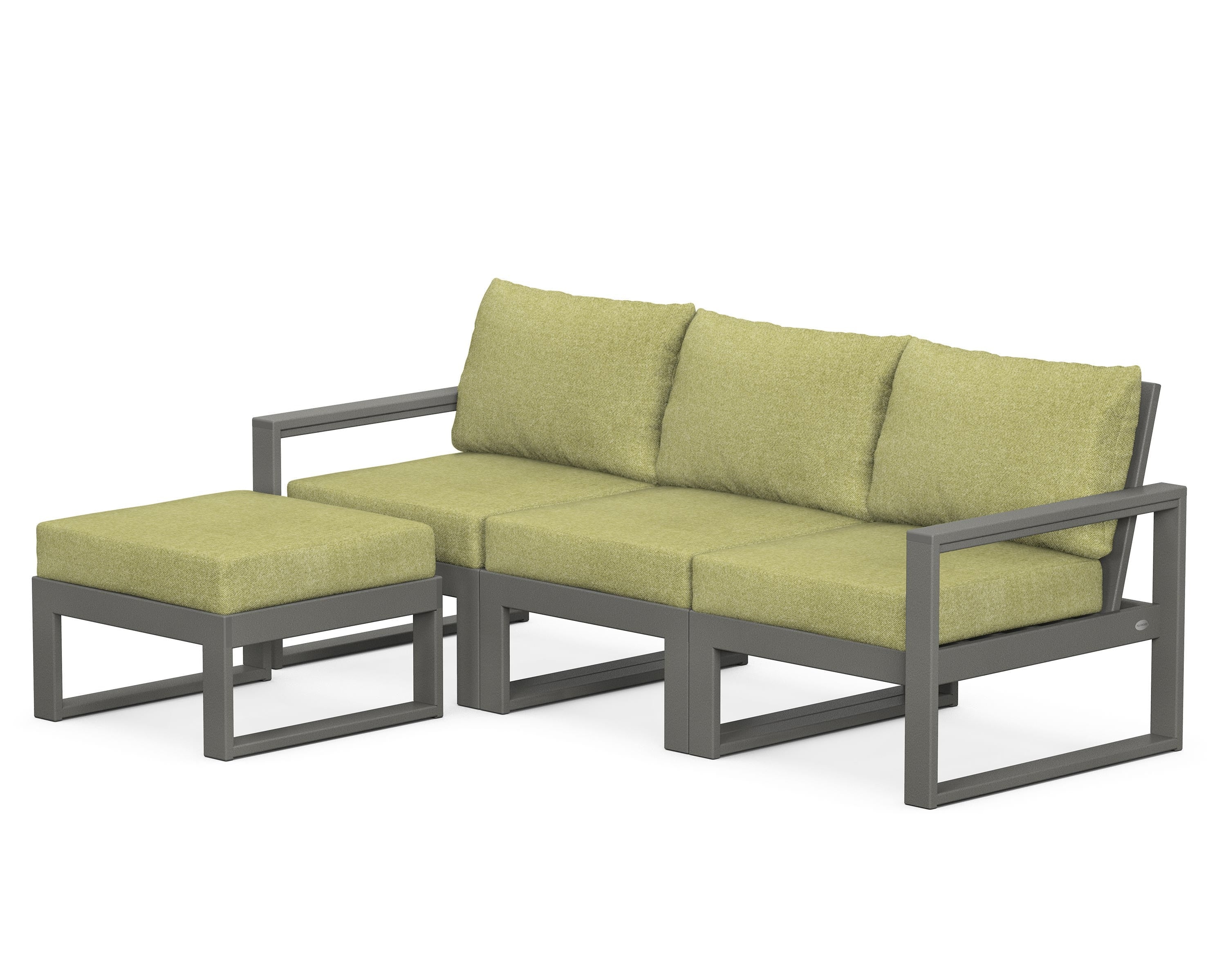 POLYWOOD® EDGE 4-Piece Modular Deep Seating Set with Ottoman in Slate Grey / Chartreuse Boucle