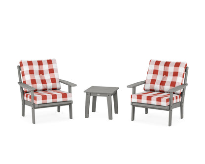 POLYWOOD® Prairie 3-Piece Deep Seating Set in Slate Grey / Buffalo Plaid Crimson