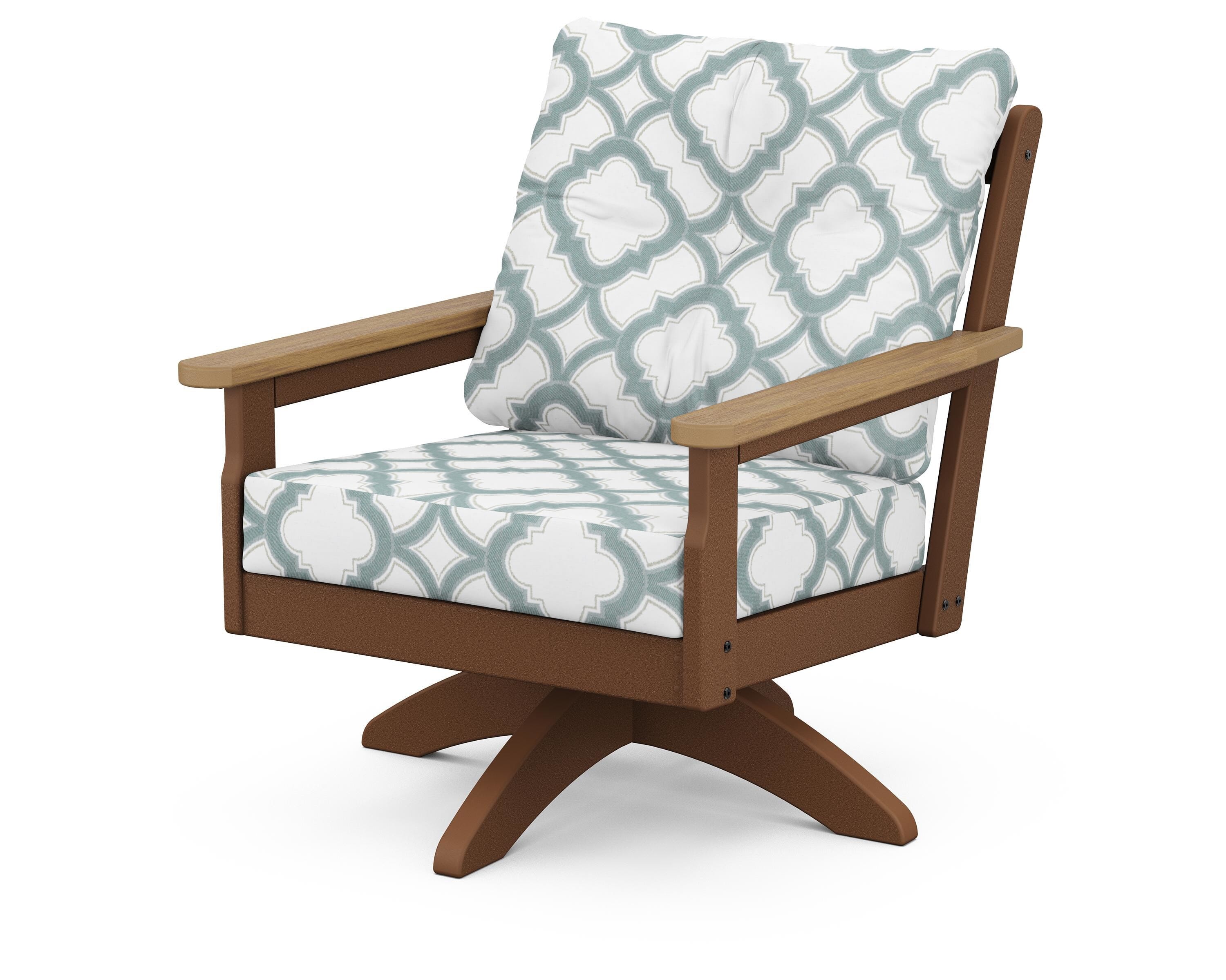 POLYWOOD® Vineyard Deep Seating Swivel Chair in Teak / Natural / Trellis Glacier Spa