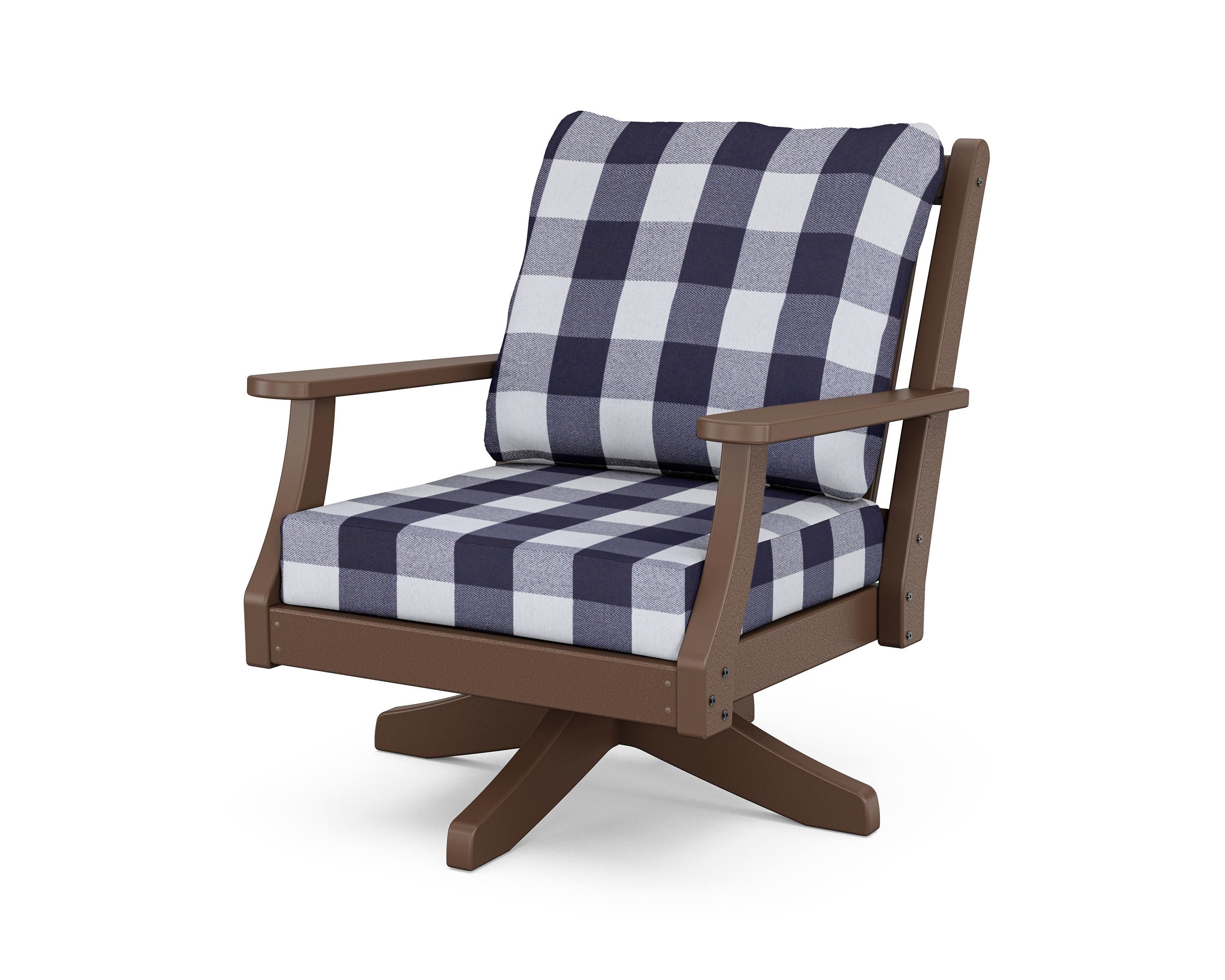 Country Living Wovendale Deep Seating Swivel Chair in Mahogany / Buffalo Plaid Navy
