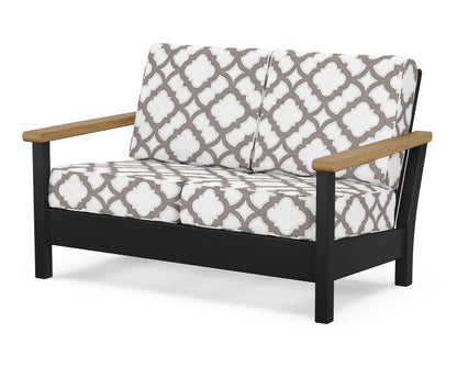 POLYWOOD® Harbour Deep Seating Loveseat in Black / Natural / Trellis Grey Mist