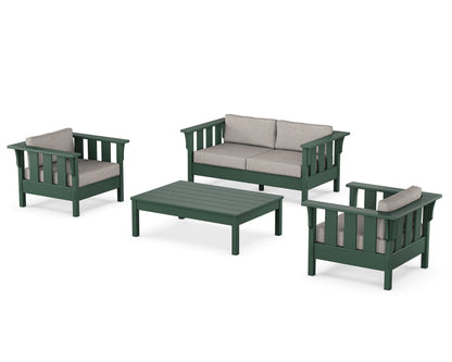 Martha Stewart by POLYWOOD® Acadia 4-Piece Deep Seating Set with Loveseat in Green / Weathered Tweed