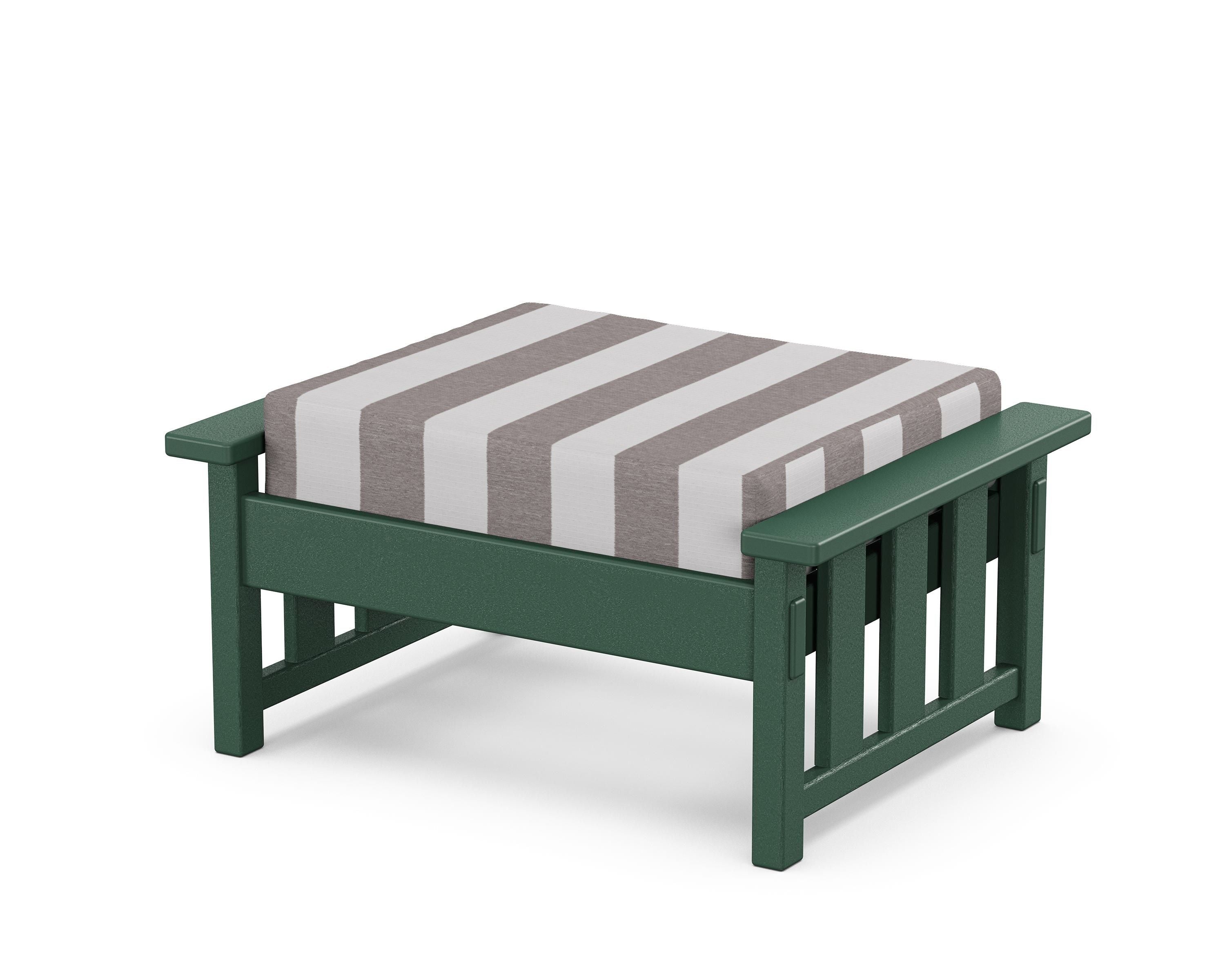 Martha Stewart by POLYWOOD® Acadia Deep Seating Ottoman in Green / Cabana Stripe Grey Mist