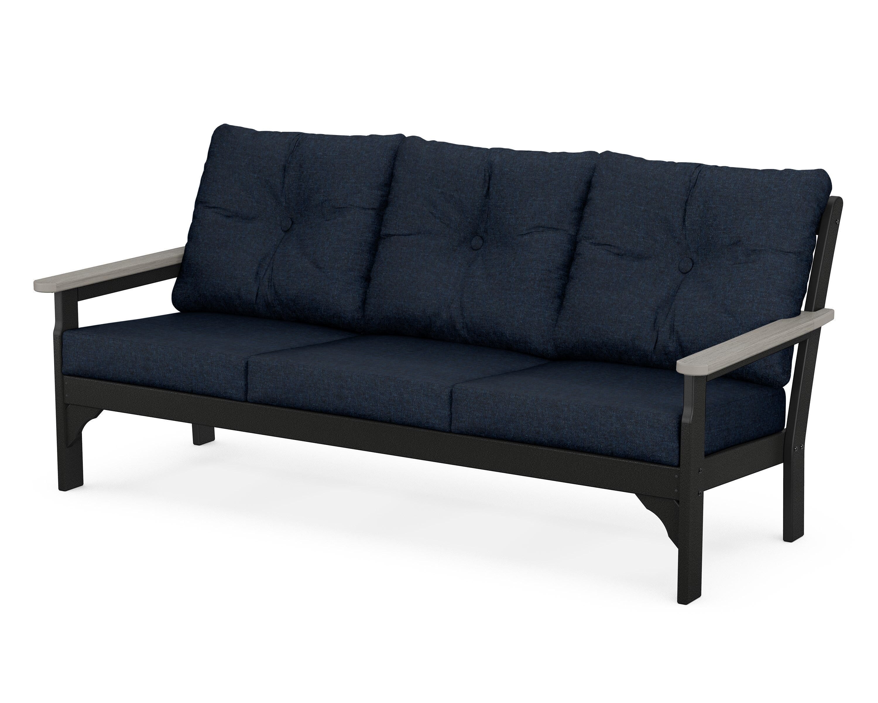 POLYWOOD® Vineyard Deep Seating Sofa in Black / Driftwood / Marine Indigo