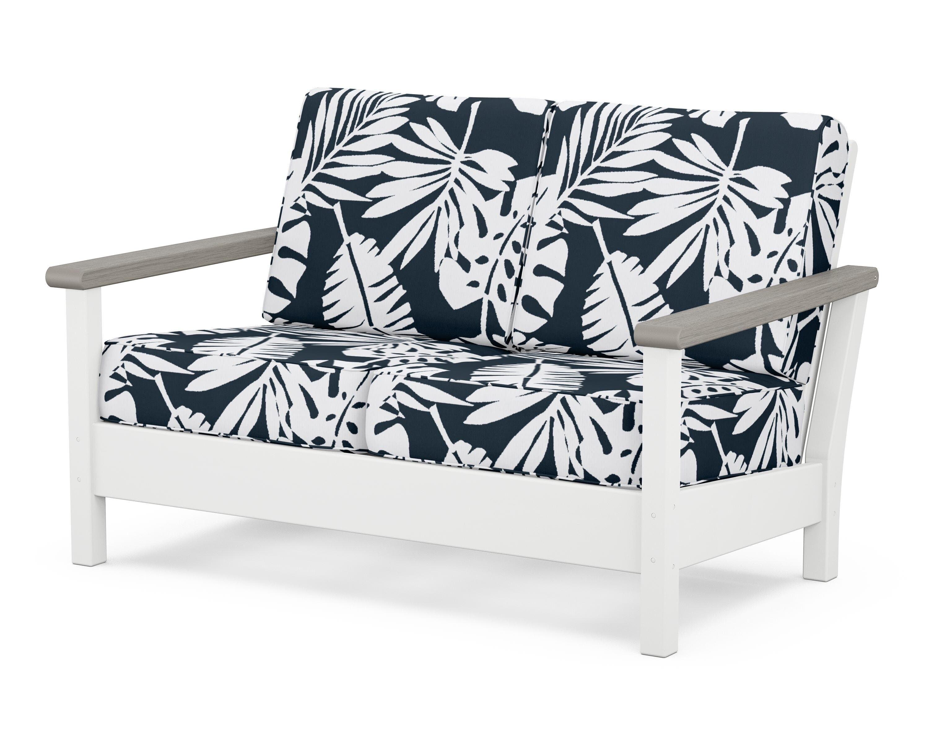 POLYWOOD® Harbour Deep Seating Loveseat in White / Driftwood / Leaf Marine Indigo