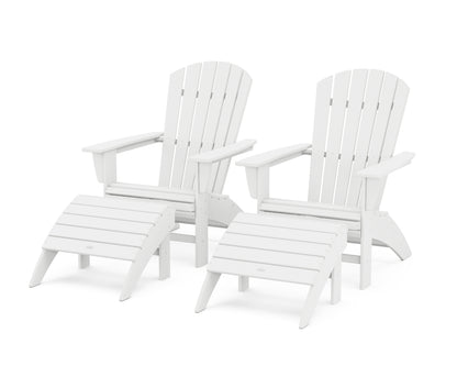 POLYWOOD® Nautical Curveback Adirondack Chair 4-Piece Set with Ottomans in White