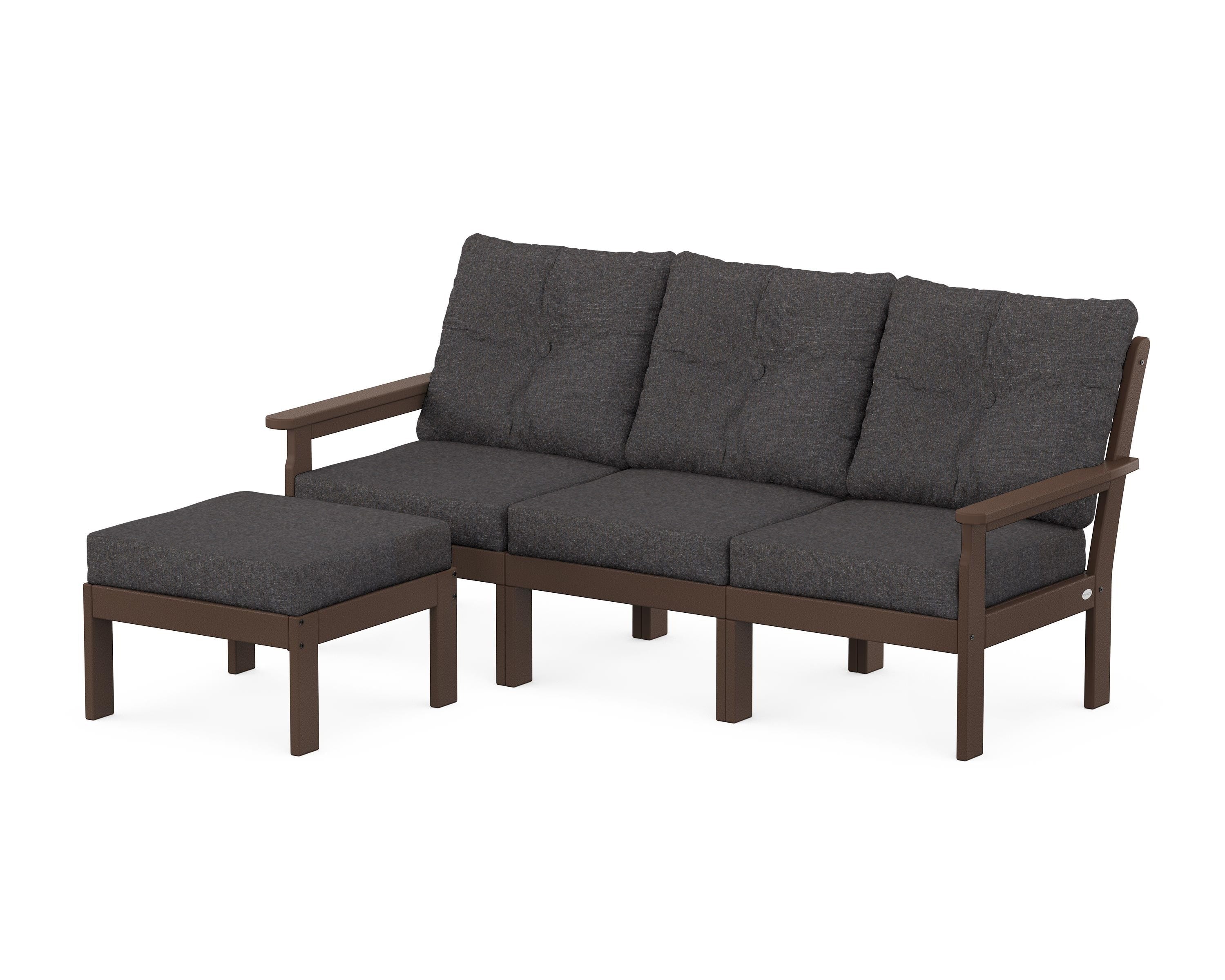 POLYWOOD® Vineyard 4-Piece Sectional with Ottoman in Mahogany / Ash Charcoal