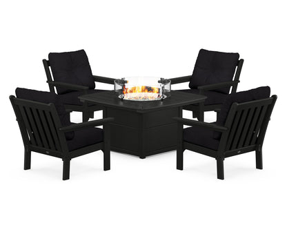 POLYWOOD® Vineyard 5-Piece Conversation Set with Fire Pit Table in Black / Midnight Linen