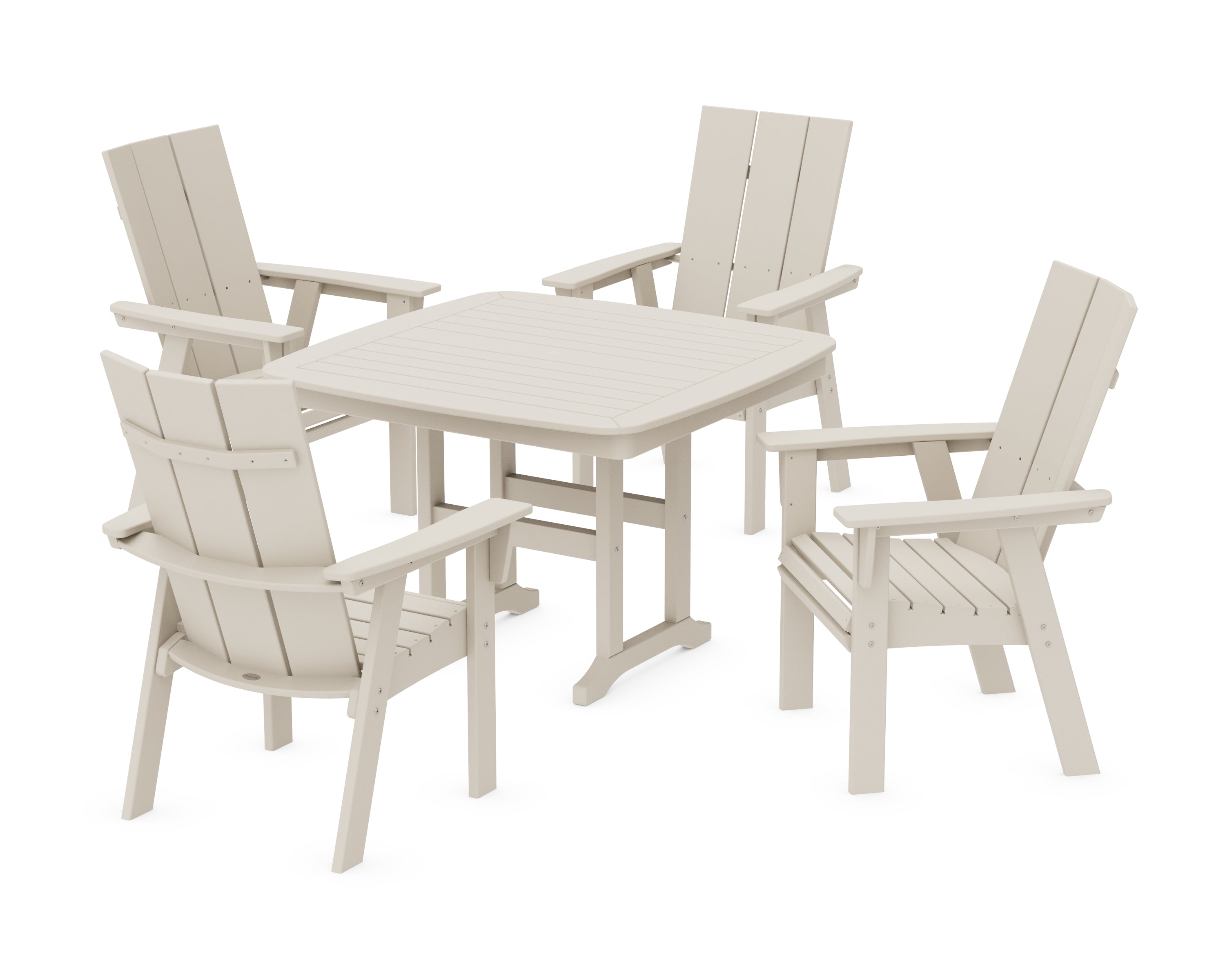 POLYWOOD® Modern Curveback Adirondack 5-Piece Dining Set in Sand