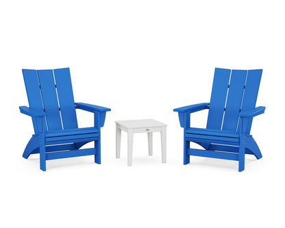 POLYWOOD® 3-Piece Modern Grand Adirondack Set in Pacific Blue / White