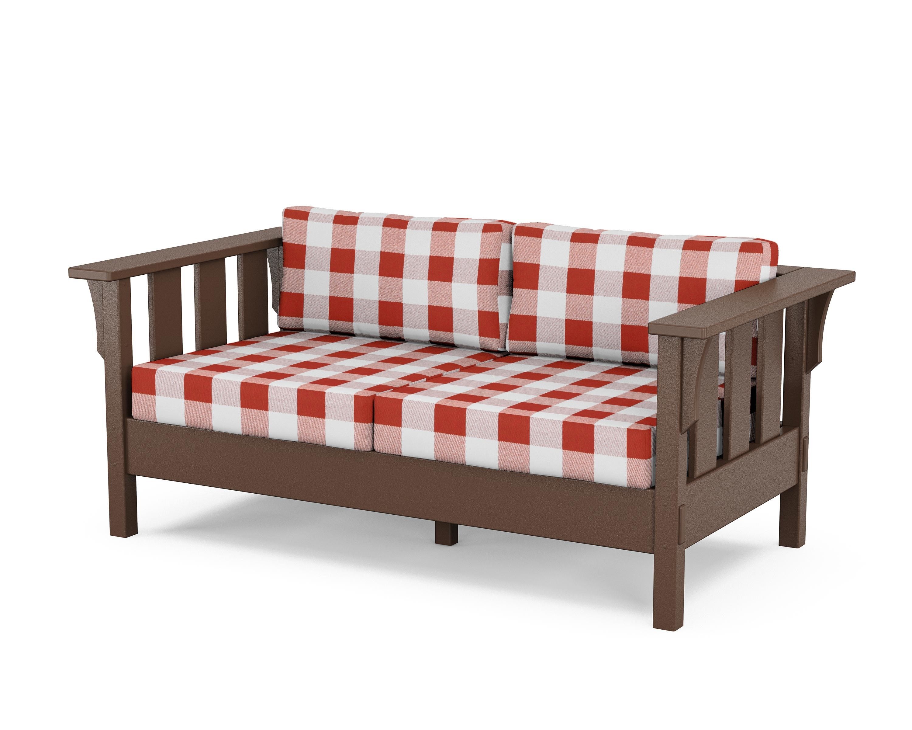 Martha Stewart by POLYWOOD® Acadia Deep Seating Loveseat in Mahogany / Buffalo Plaid Crimson